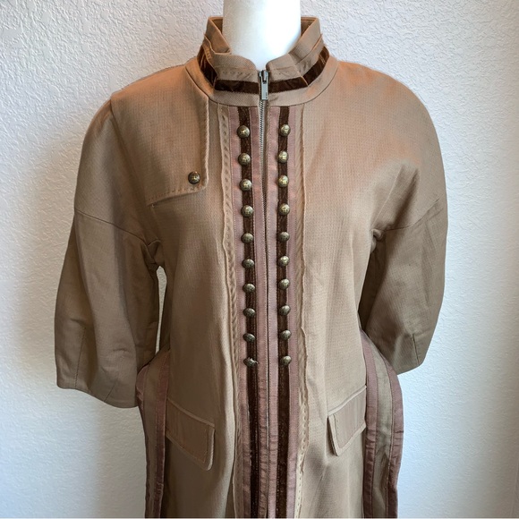 New BCBGMaxAzria $398 Long Lined Military Belted Tan Coat Jacket Medium RARE - Picture 4 of 15
